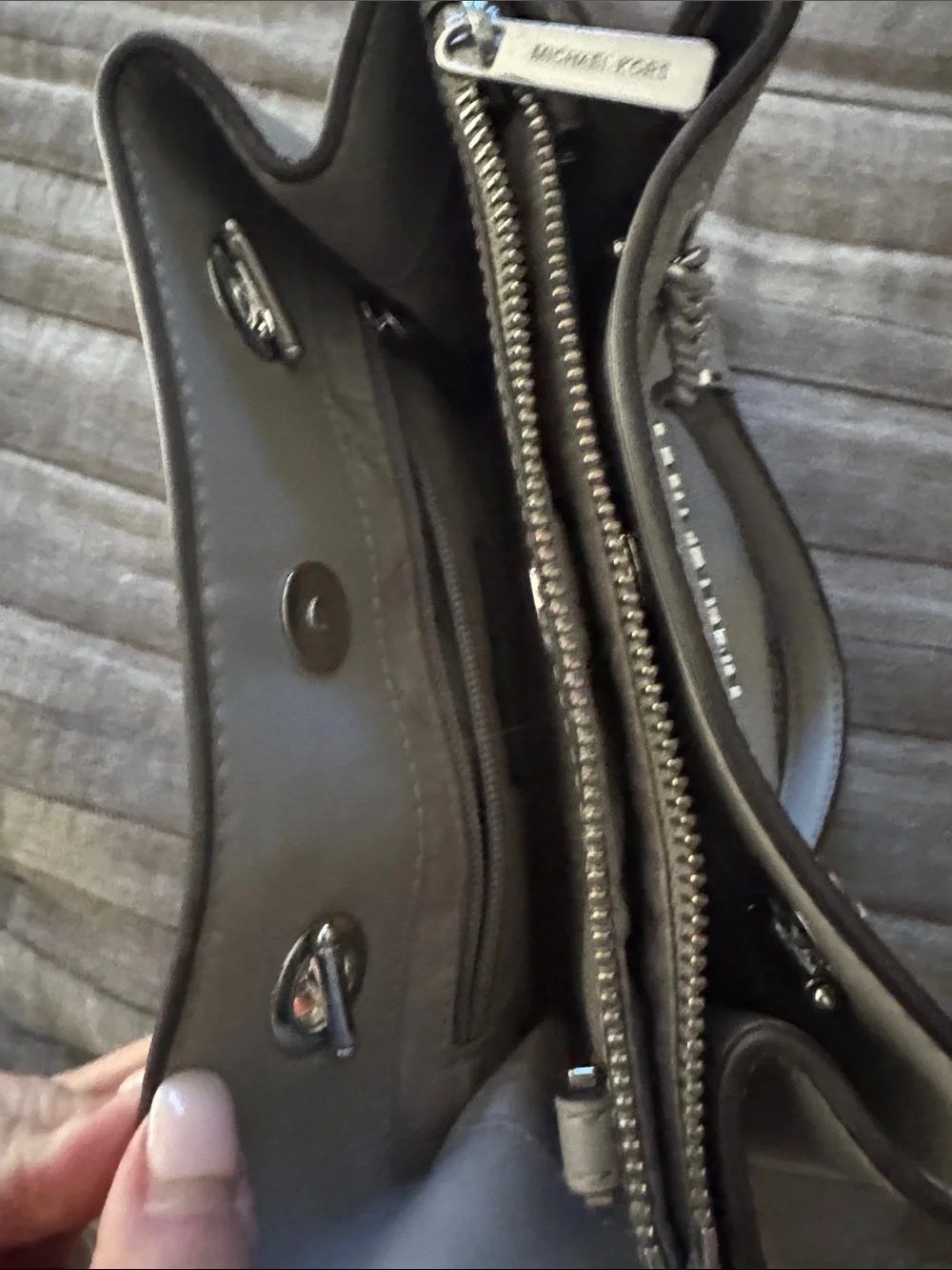Michael Kors Gray Leather Chain-Handle Shoulder Bag